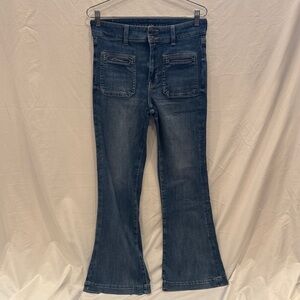 American Eagle Outfitters Dark Blue Hi-Rise Flare Jeans, Sz 8 Next Level Stretch